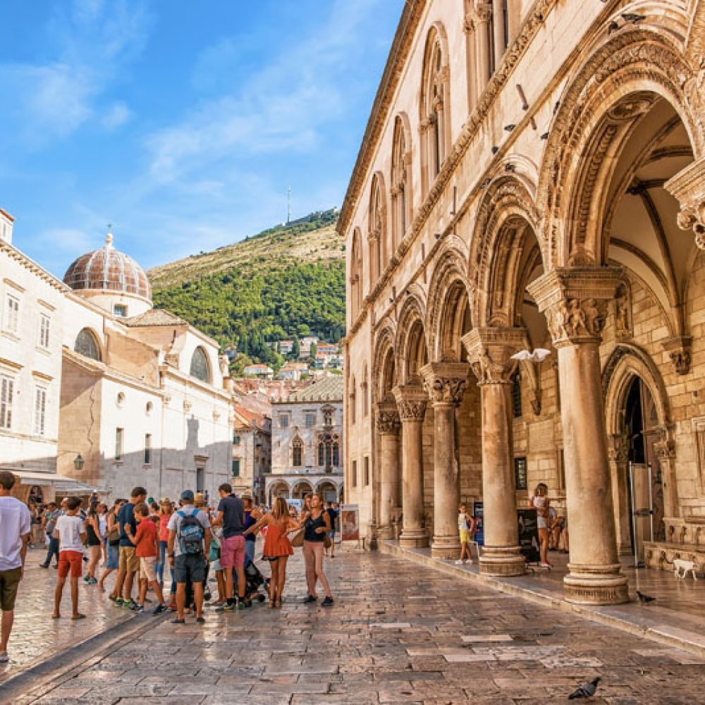 Dubrovnik, Croatia - August 20, 2016: People at Rector Palace on Stradun Street in the Old city of Dubrovnik, Croatia.